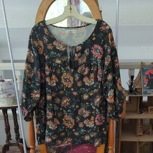 NATURAL LIFE Black Floral Blouse